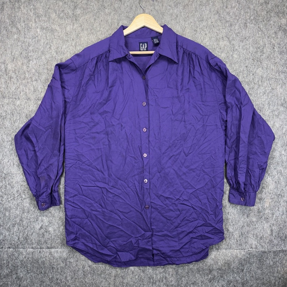 Vintage GAP 100% Rayon‎ Shirt Women's Large Purple Buitton Up Blouse 90s